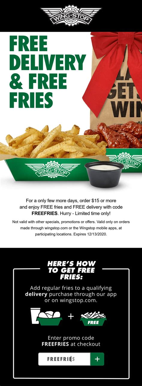 Wingstop free delivery - Order McDonald’s for delivery on Uber Eats and have your McDonald’s favorites delivered right to your doorstep! Order McDelivery ® on Uber Eats for the first time and get $5 off your order with promo code mcds2024. Valid through 12/31/24.*. *Offer expires at 11:55pm ET on 12/31/24. The offer is valid for up to $5 off your first order on ...